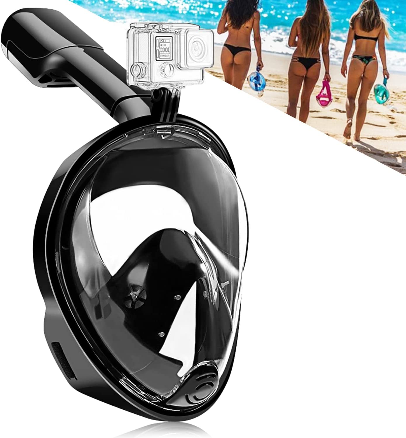 Maschera da snorkeling, 180° Panoramica con aggancio per gopro