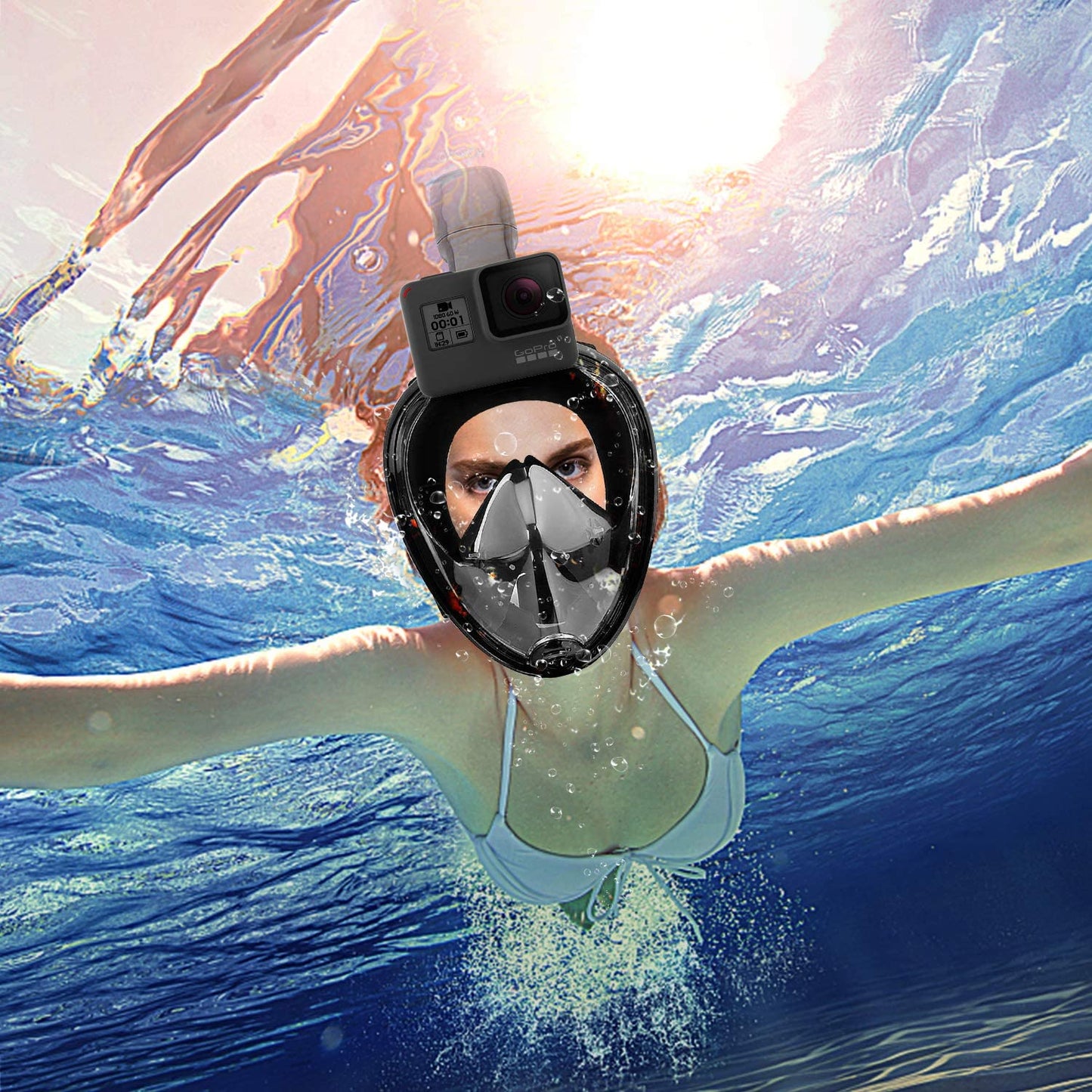 Maschera da snorkeling, 180° Panoramica con aggancio per gopro