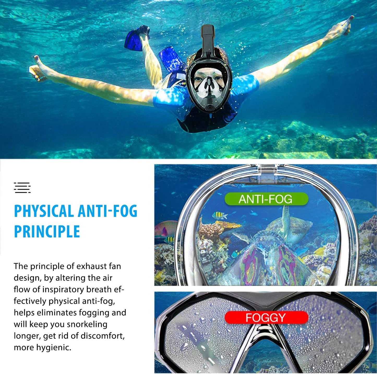 Maschera da snorkeling, 180° Panoramica con aggancio per gopro
