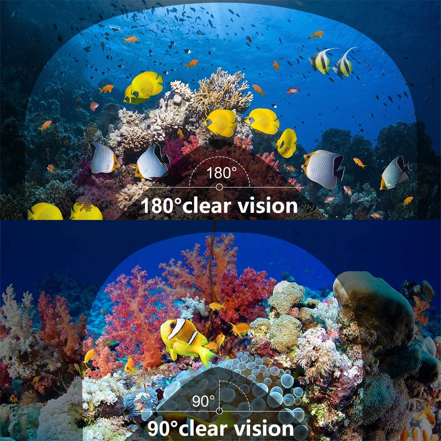 Maschera da snorkeling, 180° Panoramica con aggancio per gopro